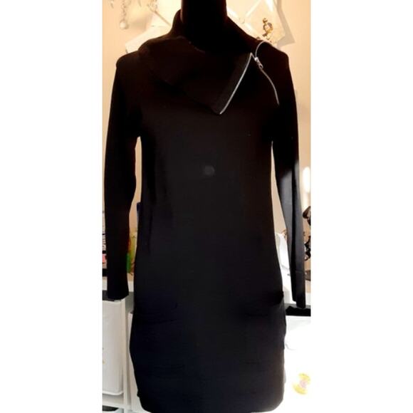 Eight Eight Eight Sweater Dress Cowl Turtleneck Zipper Pocketed Black Medium - Picture 1 of 4